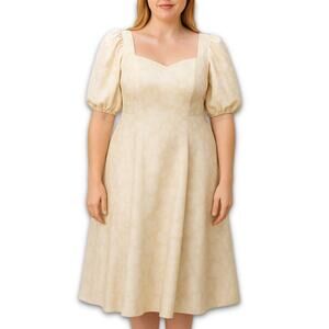 Vintage 80s Wedding Dress Sweetheart Neck Puff Sleeve Jacquard Ivory Sz 22